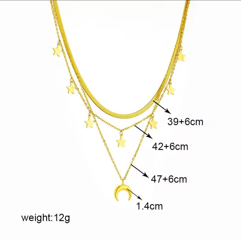 18K Gold Moon & Stars Celestial Bohemian Vintage Style Layered Necklace No Fade - Picture 14 of 14